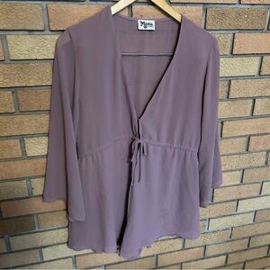 Show Me Your Mumu Roxy Romper Long Sleevee Chiffon Sheer Size XS Mauve/Purple